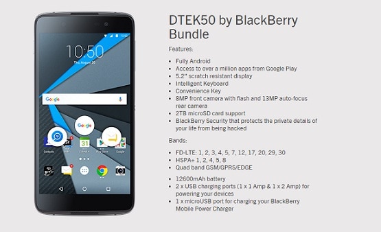 Harga BlackBerry DTEK50, Smartphone Android RAM 3 GB CPU Octa Core 1